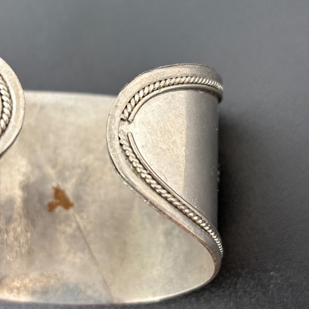 Unbranded Women Cuff Bracelet OS Silver Green‎ Moss Agate Filigree Vintage Style - Picture 7 of 13